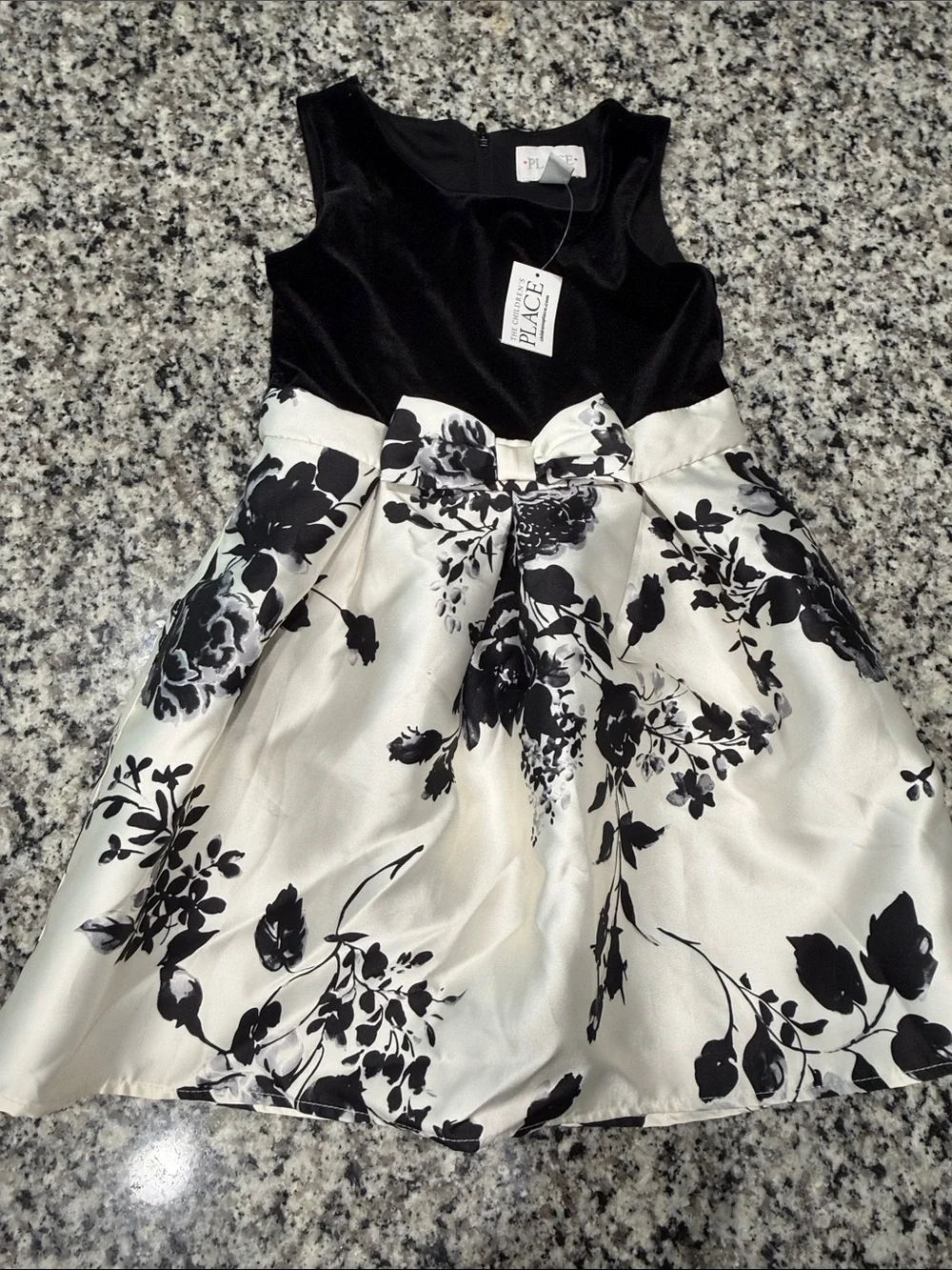 NWT The Children's Place Black & Ivory Floral Bow Dress size 5